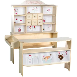 roba Kaufladen, 'Café & Shop', Holz natur, 6 Schubladen, Seitentheke & Theke mit Bedruckung