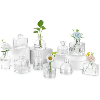 Glasseam Kleine Vase Glas für Hochzeit: 10 Stück Mini Glasvase Klar Lovely Blumenvase Modern für Home Party Küche Office Regal Tisch Deko