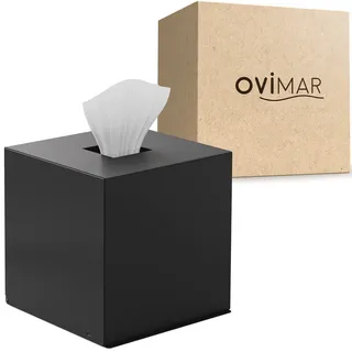 ovimar quadratische Kosmetiktücher Box Teksmona | Edelstahl | schwarz matt | Perfekter Taschentuch-, Papierhandtuch- oder Kosmetiktuchspender | in Würfelform für Bad, Küche oder Esstisch