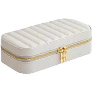 Schmuckkästchen , Weiß , Metall, Glas, Textil, Leder, Holzwerkstoff , Lederlook , 20.5x6x10.5 cm , Ringhalter, Kosmetikspiegel, verschließbar , Kleinmöbel, Schmuckkästchen & Schmuckschränke