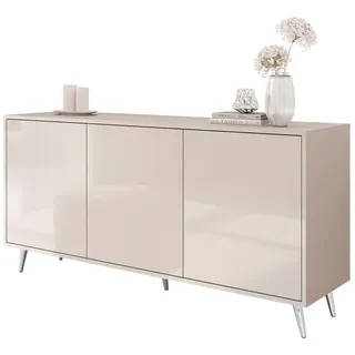 Lookway Kommode Sanayi Kaschmir Hochglanz – schräge silberne Beine , Kaschmir, Silberfarben , Holzwerkstoff , 154x72x40 cm , Kleinmöbel, Kommoden, Kommoden