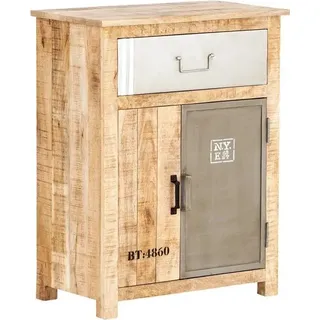 Kommode Pune Mango Holz Metall Mix 70x90x40cm Rustikal Flur Wohnzimmer Büro - Weiß, Orange