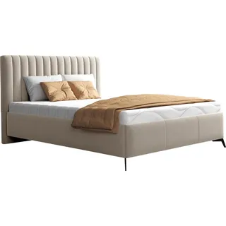 MIRJAN24 Polsterbett Morris, Ehebett mit Bettkasten, Polsterkopfteil, Gasdruckfeder und Lattenrost (Farbe: Fresh 01, Größe: 180x200 cm) - Beige