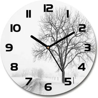 Wanduhr aus Glas 30fi Glasbild Glasuhr Gehärtetes Glas - schwarze-zeiger - Winter tree - Weiß