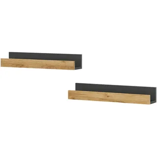 Vicco Wandregal Tomy Anthrazit/Goldkraft Eiche 60 x 10 cm 2er Set , Anthrazit, Honigeiche , Holzwerkstoff , Rechteckig , 60x10x12 cm , Wohnzimmer, Regale, Wandregale