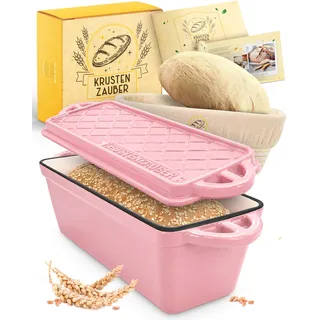 KRUSTENZAUBER Gusseisen Kastenform mit Deckel für gelungenes Brot zu Hause | Sicherer Einstieg mittels Toastbrotform und Gärkorb für knuspriges Brot, Brotbackform mit Deckel, Brotbackzubehör & Anleitung