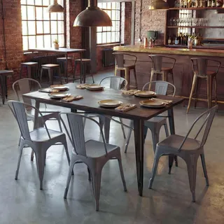 6er-Set Stuhl HWC-A73, Bistrostuhl Stapelstuhl, Metall Industriedesign stapelbar grau - Grau