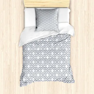 ABAKUHAUS Geometrisch Bettbezug Set, Asanoha-Muster mit ineinander verschlungenen Linien Traditionelles japanisches Hanf-Blatt-Design, 135 x 200 cm + 80 x 80 cm, Grau weiß