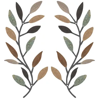 Zhengmy 2 Stück Metall-Baumblatt-Wanddekoration, Weinrebe, Olivenzweig, Blatt, Wandkunst, Wohnzimmer, Flur, Wanddekoration für den Außenbereich (klassische Farbe)