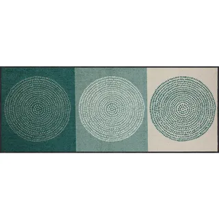 Salonloewe Nestor sage-beige Fußmatte waschbar 075 x 190 cm Fußabtreter Flur-Läufer Wohn-Teppich Kreise grün Schmutzfangmatte