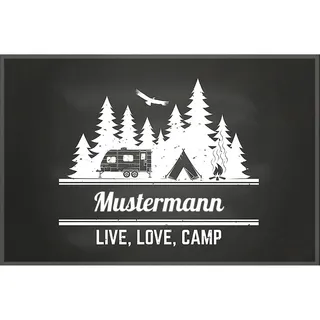 Manutextur Fußmatte mit Namen - Motiv Live Love Camp - viele Urlaubs-Motive - Schmutzfangmatte personalisiert - Größe 50x80 cm - persönliches & individuelles Geschenk
