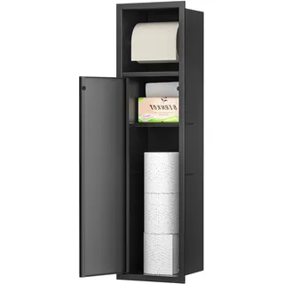 Bernkot Unterputz Toilettenpapierhalter Edelstahl für die Klobürstengarnitur, Badezimmerschrank mit Toilettenpapierhalter, mit Schranktüren, 63x15x15 cm, Schwarz
