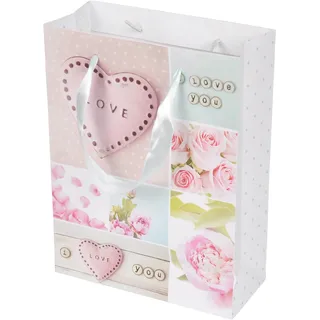 Homéa, Geschenktüte aus Papier, Griff mit Band, romantisch, Herz, Höhe 42 cm