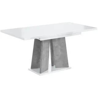 Altdecor Esstisch ausziehbar 120 -160x90x75 cm - Hochglanz Weiß/Betonoptik - Ufom , Weiß Hochglanz , Holzwerkstoff , Rechteckig,Rechteckig , Bodenplatte , 90x75x120 cm , Esszimmer, Esstische