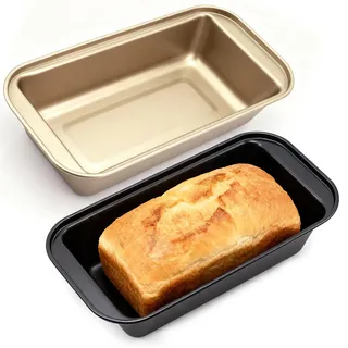 KATLKIU 2 Stück Kastenform Antihaft 18,3×9,5×5 cm – Brotbackform Set in Schwarz & Champagner, Mini Kuchenform aus Carbonstahl, Antihaftbeschichtet, Ideal für Brot, Kuchen, Pasteten