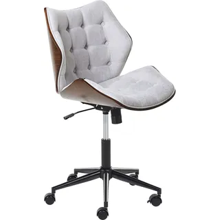 BELIANI Bürostuhl Grau Leinenoptik u. Holzoptik Höhenverstellbar Drehbar Bremsbare Rollen mit Metallfuß ohne Armlehnen Retro-Stil Homeoffice Drehstuhl - Braun, Grau
