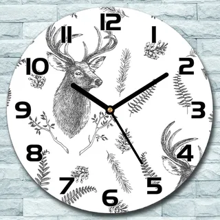 Wanduhr aus Glas Rund fi 30 Hirsch mit Kräutern Quarz Deko Schlafzimmer Büro