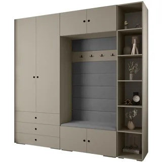 Abiks Möbel Garderoben-Set 236,7/240/47 , Kaschmir, Grau, Schwarz , Metall , Nachbildung , 13 Fächer , 240x236.7x47 cm , Garderobe, Garderoben-Sets & Garderoben-Serien, Garderoben-Sets