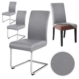 Alishomtll Stretch PU Stuhlhussen 4er Set Kunstleder Stuhlbezug Schwingstuhl wasserdicht Elastische Esszimmer Universell Waschbarer Stuhlbezüge für Küche Restaurant Hotel Hochzeit (Grau, 4 Stück)
