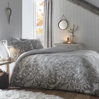 Dreams & Drapes Lodge – Woodland Owls – Fleece-Bettbezug-Set – Super-King-Size-Bett Größe in Salbei