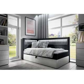 Boxspringbett Gästebett Kinderbett FABIAN Nr.3 90x200cm Weiss-Schwarz Seite Links - Weiß, Schwarz