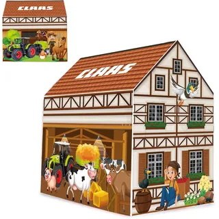 JAMARA 460754 Claas Spielhaus Bauernhof, Offiziell lizenziert, Indoor geeignet, Zelt mit Türöffnung, einfache Montage durch steckbare Elemente, platzsparend demontierbar