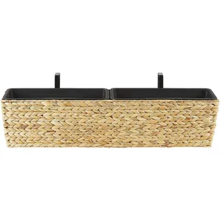 Beliani Blumentopf sandbeige rechteckig 80/20/18 cm Kawala , Beige , Naturmaterialen , 20 cm , Dekoration, Blumen & Blumentöpfe, Übertöpfe