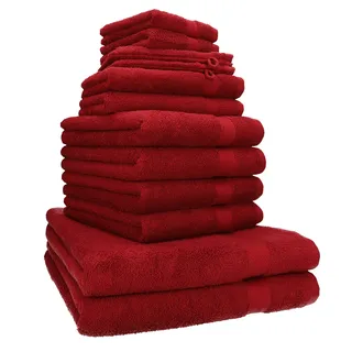 Betz Premium Handtuch-Set 12-teilig – 100% Baumwolle – Oeko-TEX® Zertifiziert – extra saugfähig & weich – hohe Grammatur – Duschtücher, Handtücher, Gästetücher & Waschhandschuhe - Farbe rubinrot