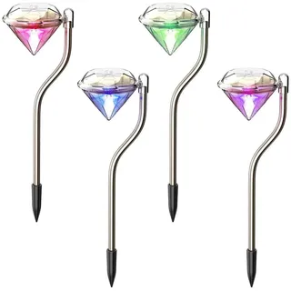 Sunboia Solar-Leuchte Diamant Edelstahl Set 1,2V (Garten Deko, Kabellos, Spot, Strahler, LED, Farbwechsel) (4er Set) [Energieklasse A++]
