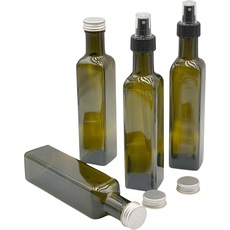 Devitre 4x Ölflasche 250 ml zum befüllen Glasflasche braun//grün inkl. 2 Zerstäuber und Etiketten