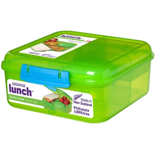 Sistema Bento Box TO GO Brotdose Kinder mit Fächern | 1,25 L Lunchbox mit auslaufsicherem Joghurt-/Fruchtbehälter | BPA-frei | Gemischte Farben (nicht auswählbar)