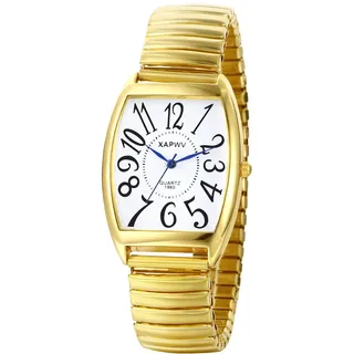 Avaner Uhren Herren Rechteckig Stretchband: Elastische Armbanduhr mit großen Arabischen Ziffern Analoge Quarzuhr Einziehbare Edelstahl Banduhr Leicht Ablesbare Uhr für Herren