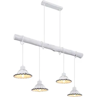 Globo Lighting Hängeleuchte Metall getüncht, Holz weiß, Keramik weiß, schwarz, Kabel Textil Weiß, Kabel zum Herumwickeln, LxBxH: 850x170x1200mm, exkl. 4x E27 40W 230V - Weiß