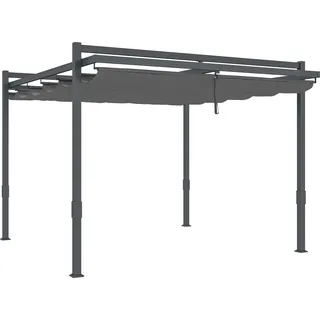 Outsunny Pergola Pavillon ca. 3,5x3m Aluminium Stabil winterfest Sonnenschutz mit verstellbares Schiebedach freistehend Gartenpavillon Grau - Grau