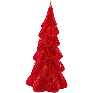 Dekohelden24 Hochwertige Kerze als Tannenbaum, Weihnachtskerze, Figurenkerze als Christbaum,Tannenbaumkerze in rot mit Glitter, handgemacht, Größe: H/Ø ca. 21 x 11m.