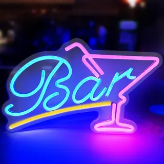 KUWUNG Neon Schild BAR, LED Leuchtreklame Bar, Cocktails Bar Neon Schild, Neons Sign Bars, Bars Schilds Beleuchtet für Wand, USB Powered Rosa Blau Neonschild für Hausbar Restaurant Party Club Wanddeko