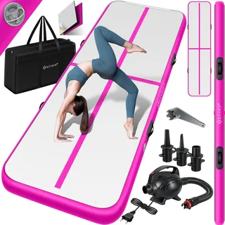 KESSER® Turnmatte Aufblasbar Airtrack 2m/3m/4m/5m/6m Fitness-Matte Gymnastikmatte | inkl. Tragetasche & elektr. Luftpumpe | Yogamatte, Tumbling Matten, Trainingsmatte, Turn- & Fitness - Rosa