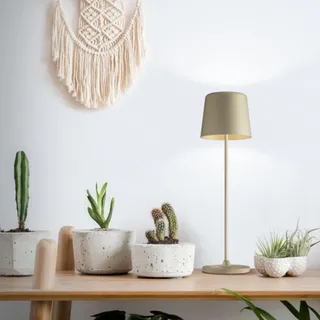 Lightbox 2er-Set LED Tischlampen für Innen & Außen | 37cm / 23cm Höhe, Ø10cm | cappuccinofarbene Outdoor Tischleuchten mit Touch-Dimmer | mobil/kabellos/portable | per USB aufladbar/Akku | 310lm