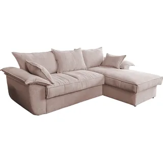 KAWOLA Sofa DAMETO Ecksofa Bettsofa Schlafsofa mit Stauraum Cord rosa Recamiere rechts - Rosa