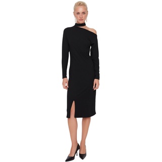 TRENDYOL Damen Cut Out Detailed Wick Knitting Dress Kleid, Schwarz, M EU