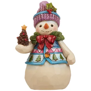 Enesco Jim Shore Heartwood Creek Schneemann mit Tannenzapfen, Kunstharz, 12,1 cm, Weiß, Rot, Grün, Blau