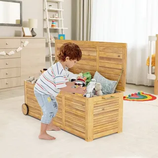 182L Gartenbox aus Holz auf Rollen mit Wasserfester Innentasche & Griff 127 x 50 x 45 cm