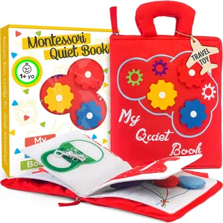 deMoca Lernbuch für Kleinkinder - Montessori Mitmachbuch Uhrzeit & Schnürsenkel - Stoffbuch für Unterwegs - pädagogisches ruhiges Buch - Sensorische Beschäftigung Kinder ab 3 Jahre Mädchen & Jungen