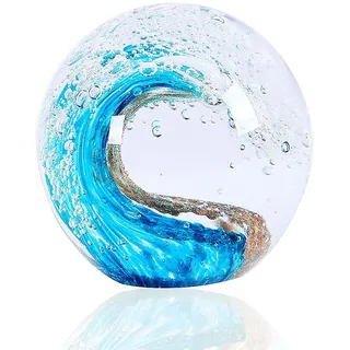 EUSTUMA Handgeblasene Glasfiguren, Kugel, Ozeanwellen, Büro-Briefbeschwerer, Glas für Schreibtisch, Dekoration, Sammlerstück, Aquarium-Dekoration, Bürodekoration