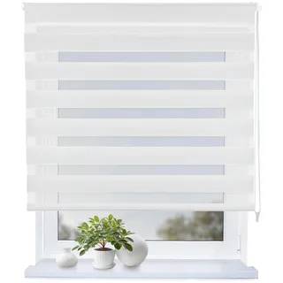 Rollmayer Doppelrollo mit Bohren Schraubmontage Weiß B135 x H220cm | Fensterrollo Duo Rollo Sonnenschutzrollo Zebrarollo Seitenzugrollo fur Fenster und Tur
