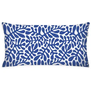 Herding Tom Tailor Renforcé-Kissenhülle, 40x80 cm, 100% Baumwolle/Renforcé, mit farbigem Reißverschluss, Organic Leaves Blau, Weiß (Cobalt)