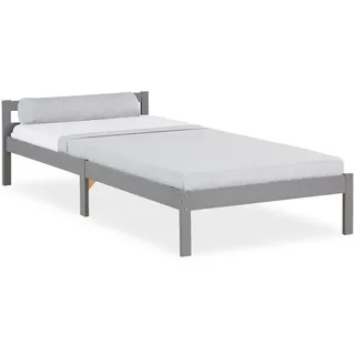 Homestyle4u Holzbett Grau 90/200 cm mit Lattenrost , Holz , Kiefer , 90x200 cm , Schlafzimmer, Betten