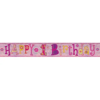 Amscan 9900012 2,7 m Happy 1st Birthday Girl Holografische Folie Banner
