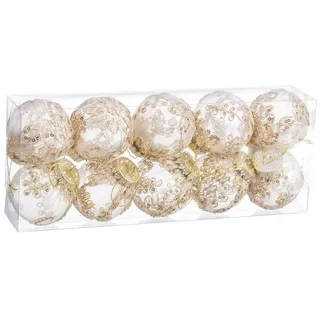 BigBuy Christmas Weihnachtskugeln Champagner Kunststoff Stoff 6 x 6 x 6 cm (10 Stück)