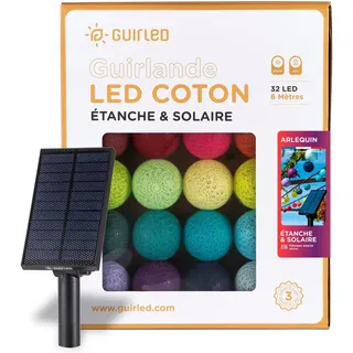GuirLED - Außengirlande mit Lichtkugeln LED-Guinguette - Wasserdicht IP55 - Hocheffizientes Solarpanel - Automatisches EIN/AUS - 32 Kugeln 6 m- Arlequin